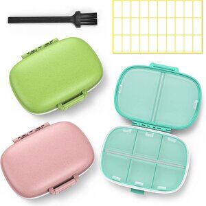 8 Compartment Travel Pill Boxes, 7 Day Pill Organizers, Pack of 3